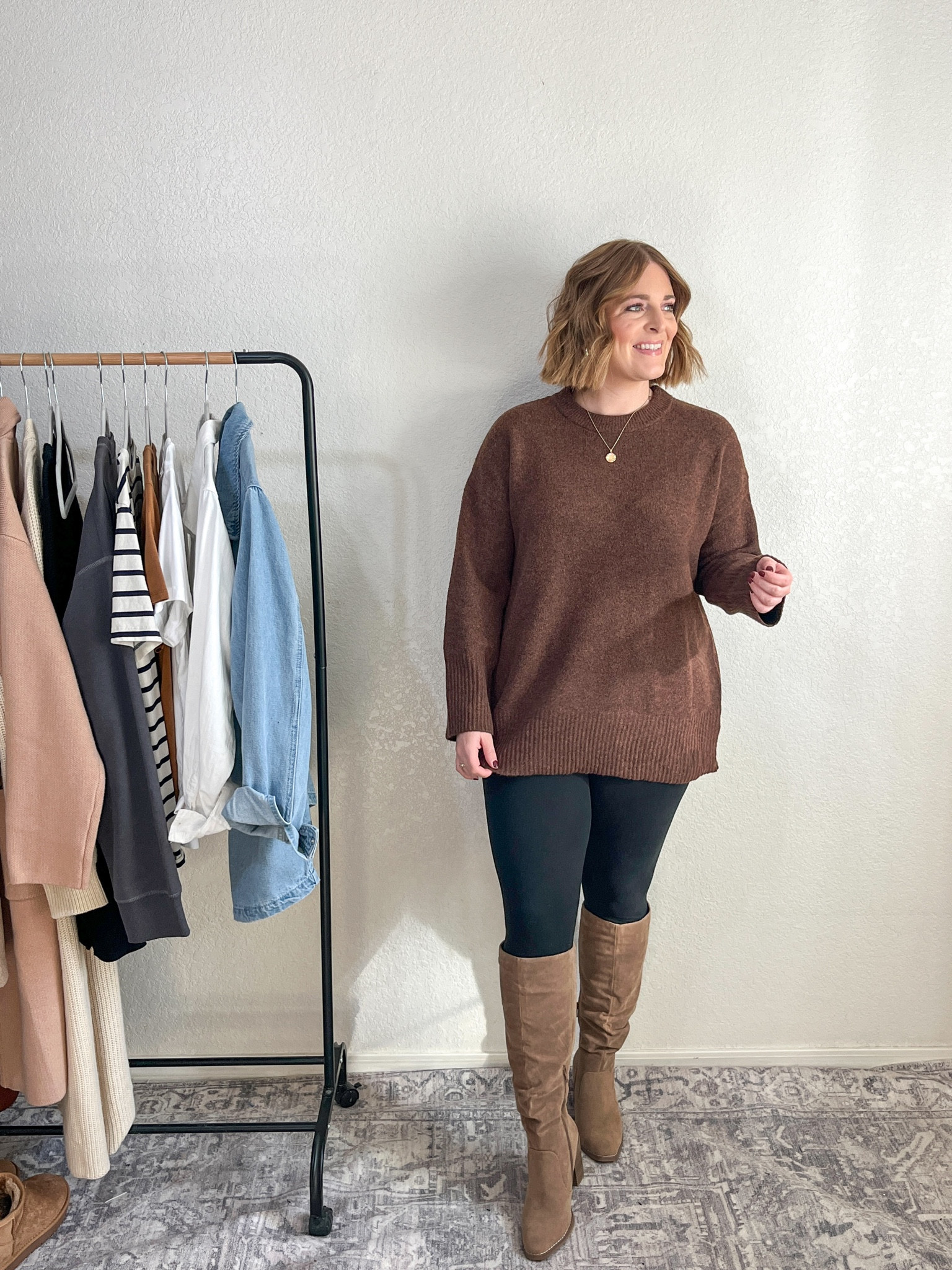 Tunic sweater + leggings// wearing L in both

#LTKfindsunder50 #LTKmidsize