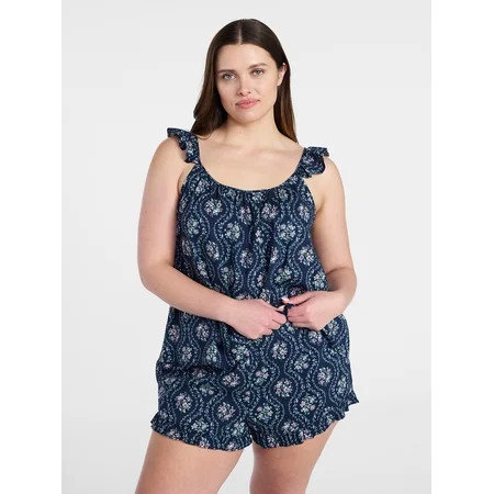 Joyspun Women's Woven Sleep Cami and Shorts Set with Ruffle, 2-Piece, Sizes XS-3X | Walmart (US)