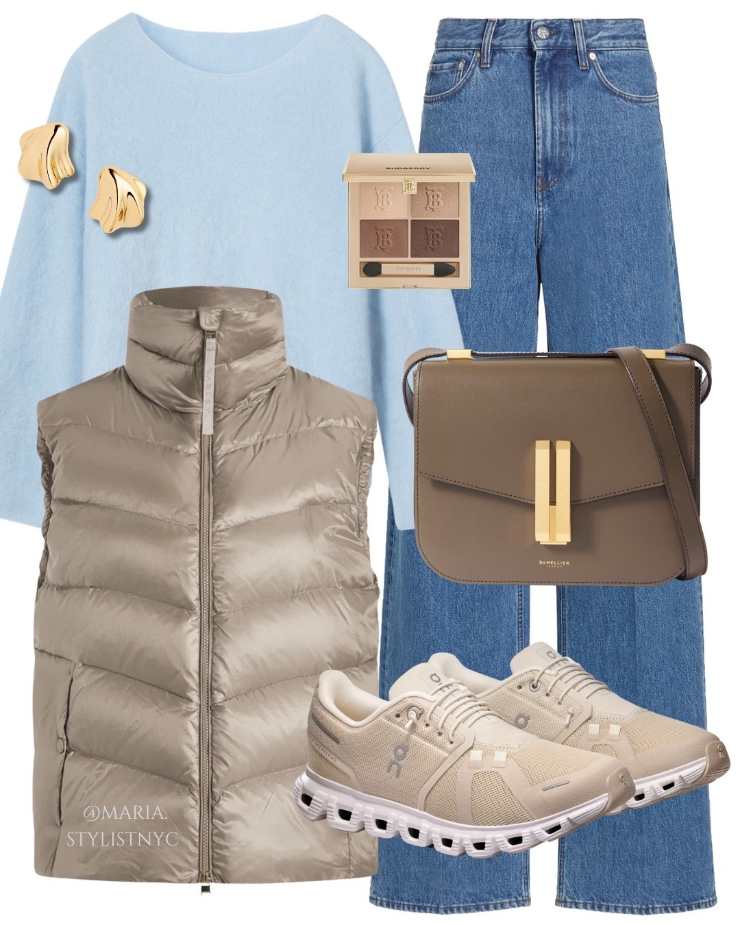 Taupe Vest, Blue Jeans, Blue Cashmere Sweater, Pearl White Sneakers Outfit 💫✨

#LTKSeasonal #LTKShoeCrush #LTKStyleTip