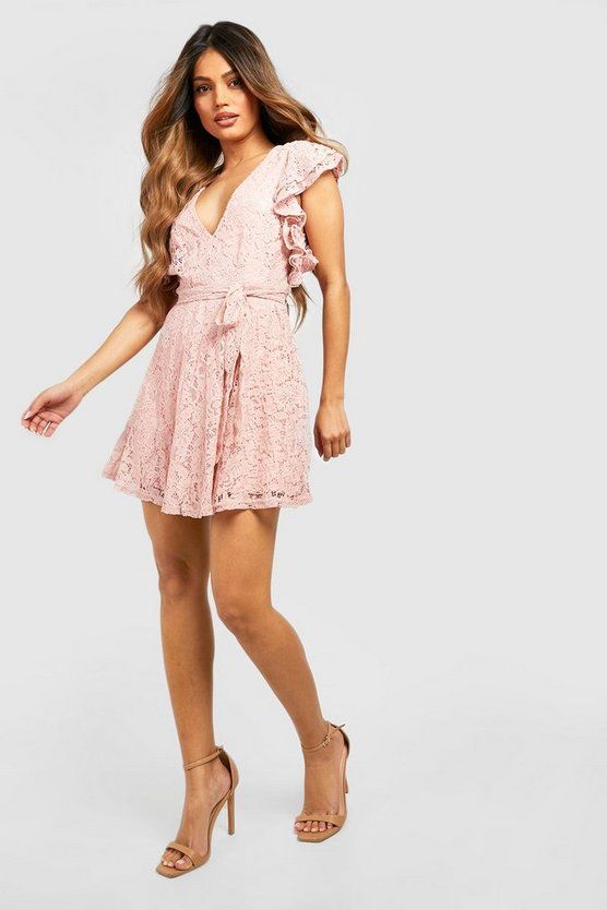Lace Ruffle Sleeve Skater Dress | Boohoo.com (US & CA)
