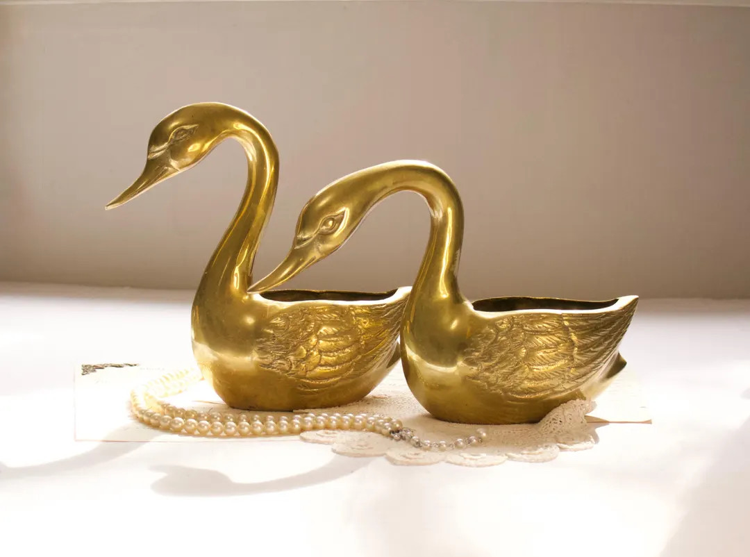 Vintage Brass Swan Planters | Set of 2 | Swan Vases Brass Vintage Decor French Country Cottagecor... | Etsy (US)
