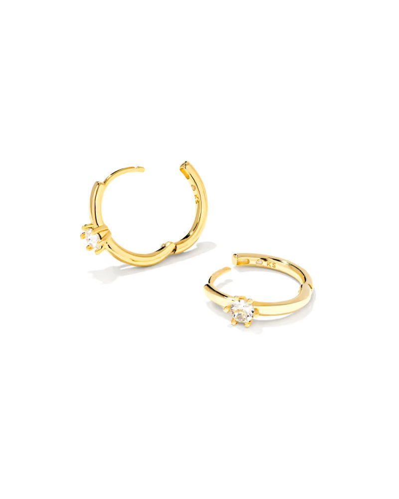 Jackie Gold Huggie Earrings in White Crystal | Kendra Scott