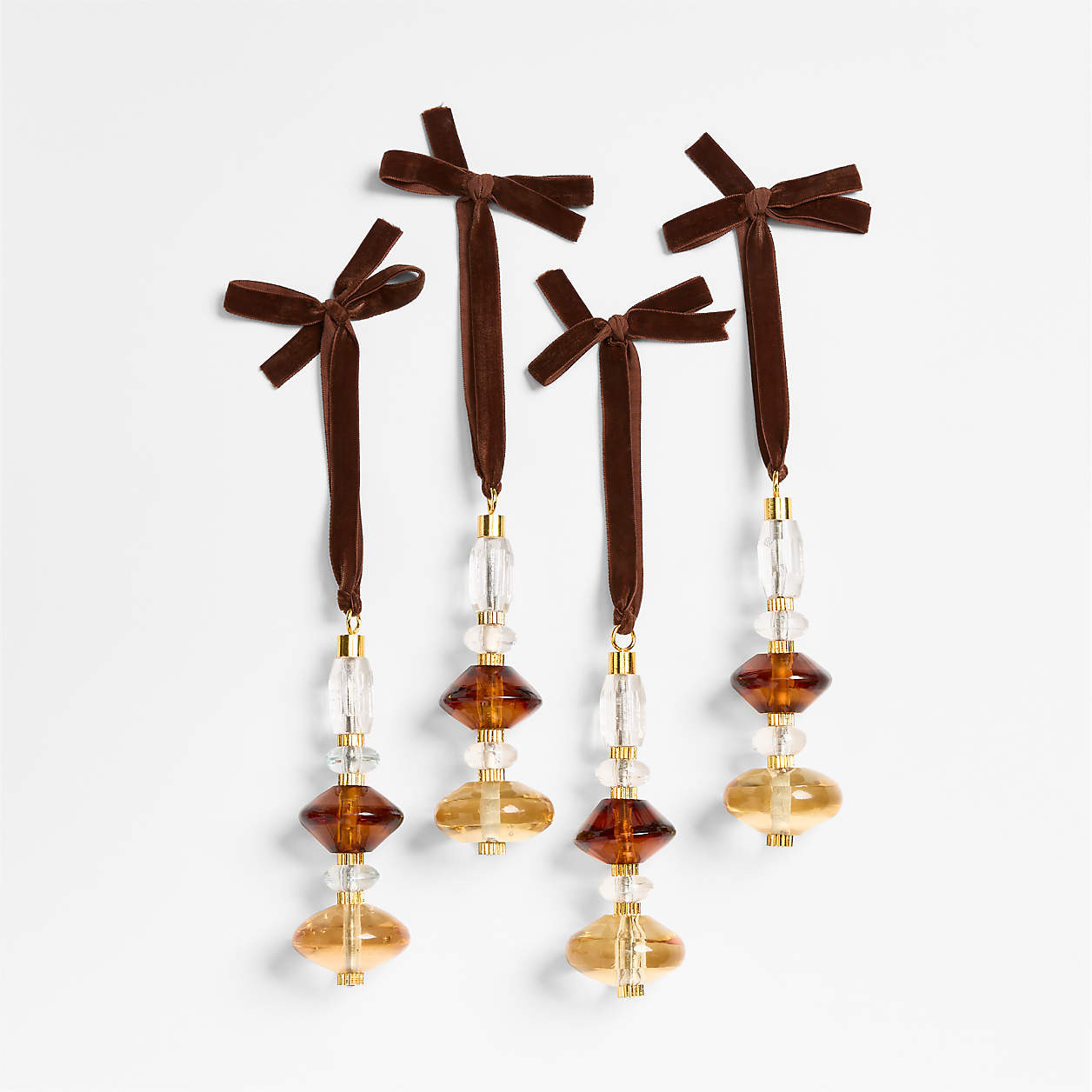 Amber, Gold and Clear Stacked Glass Tree 5.5 Christmas Tree Ornament, Set of 4 | Crate & Barrel | Crate & Barrel