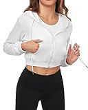 FKEEP Cropped Zip Up Hoodie Women Jacket Top Sweatshirt Casual Basic Gym Workout Sport White | Amazon (US)
