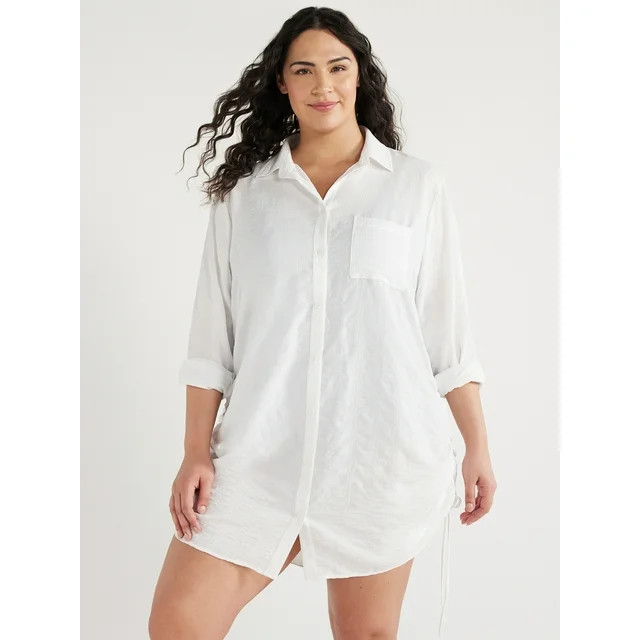 Time and Tru Women's and Women's Plus Shirt Coverup with Long Sleeves, Sizes S-3X | Walmart (US)