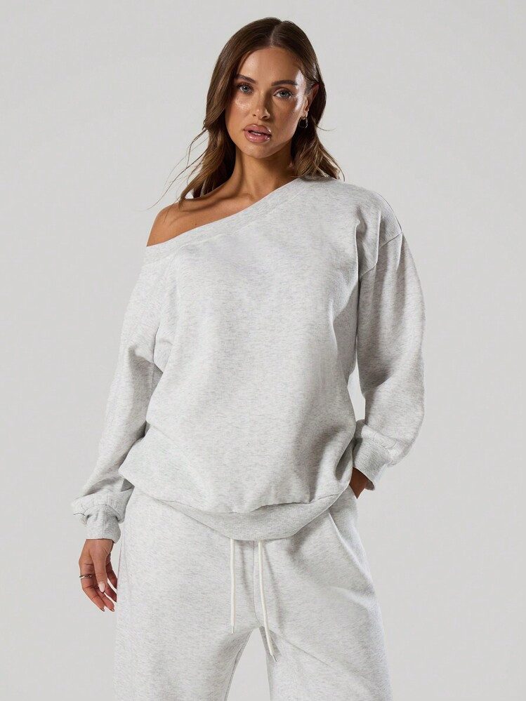 MUSERA Loose Fit Asymmetrical Shoulder Sweatshirt Casual, Airport Back To School Fall Autumn Winter | SHEIN