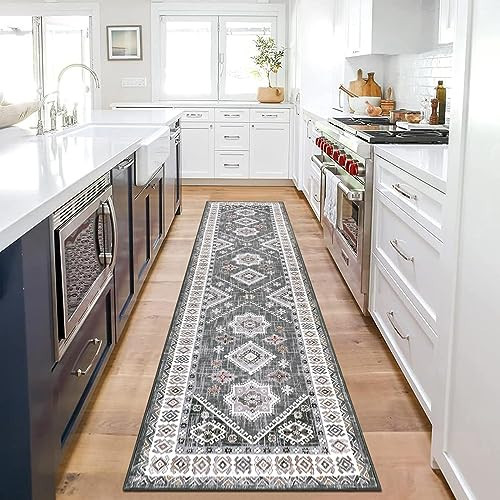 HEBE Vintage Runner Rugs for Hallway 2'x8' Farmhouse Area Rug Non Slip Kitchen Rug Runner Washable Laundry Room Runner Rug Entryway Mat Runner Soft Floor Carpet Runner for Bathroom Bedroom | Amazon (US)