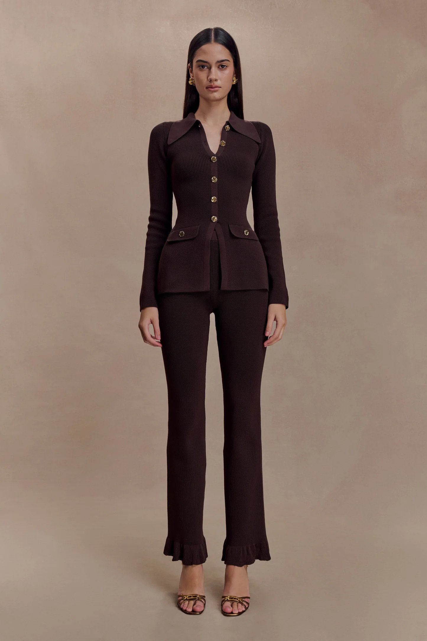 Ribbed Flared Pants - Chocolate | MESHKI US