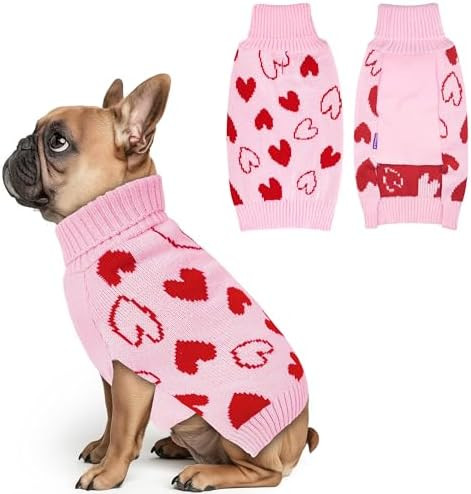 cyeollo Valentines Dog Sweater, Warm Knitted Turtleneck Dogs Sweater, Soft Stretchy Pullover Dog ... | Amazon (US)