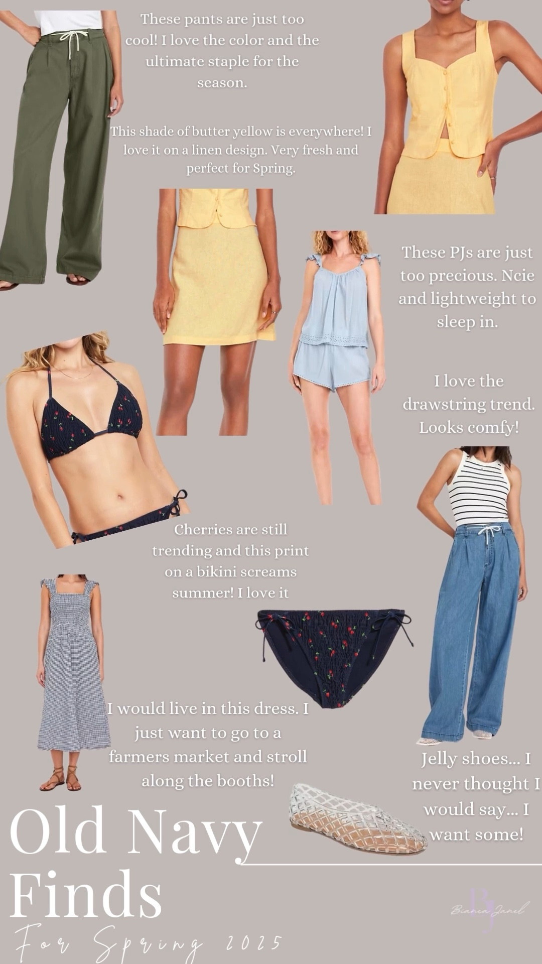 Spring finds at Old Navy are too good right now! ☀️ Added a butter yellow linen set (so dreamy), the cutest PJs, and of course, a glowy dress for that effortless vibe. Also snagged a cherry-print bikini (because trends!) and my new obsession—drawstring pants. Linking everything so you can shop too! #BiancaJanel #LTKspring #OldNavyStyle #fashionfinds #springtrends #effortlessstyle #capsulewardrobe #LTKunder50 #styleonabudget #chicandcasual #wardroberefresh 

#LTKSpringSale #LTKSeasonal #LTKFindsUnder100