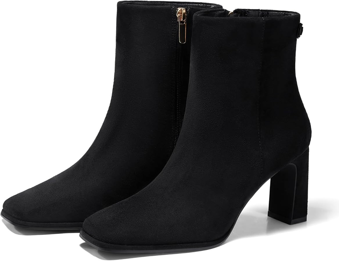 Coutgo Women's Square Toe Ankle Boots Chunky Block Heel Side Zipper Booties Faux Suede Winter Sho... | Amazon (US)