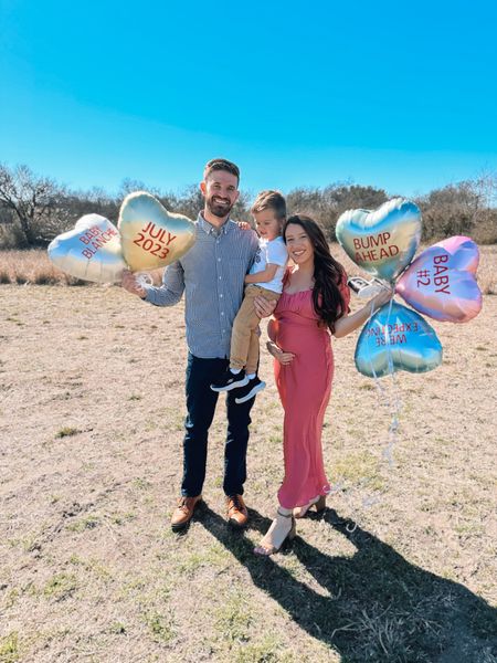 Similar dress! Exact one seems to be sold out 😢 So comfortable for our announcement photos at 18 weeks! 

Announcement balloons from Etsy! 

#LTKbump #LTKGiftGuide #LTKunder50