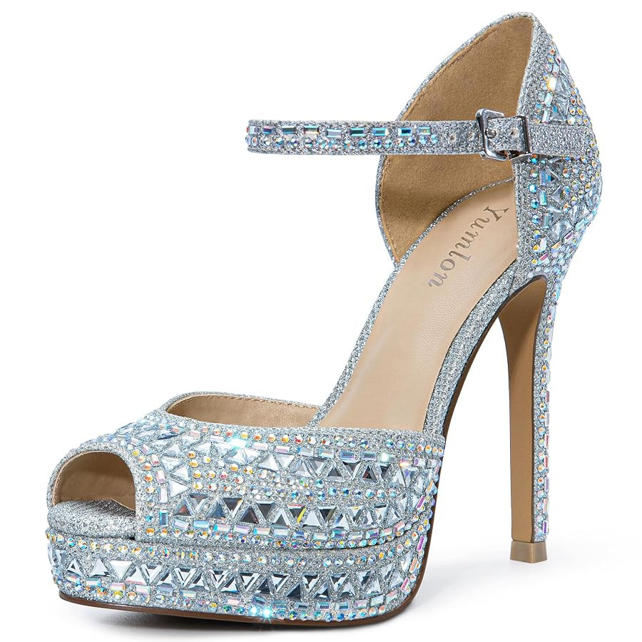 Women's Peep Toe Platform High Heels Stiletto Pumps Sparkly Rhinestones Diamond Sandals for Weddi... | Amazon (US)