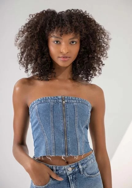Blusa Jeans Corset sem Alças com Lastex | Dafiti (BR)