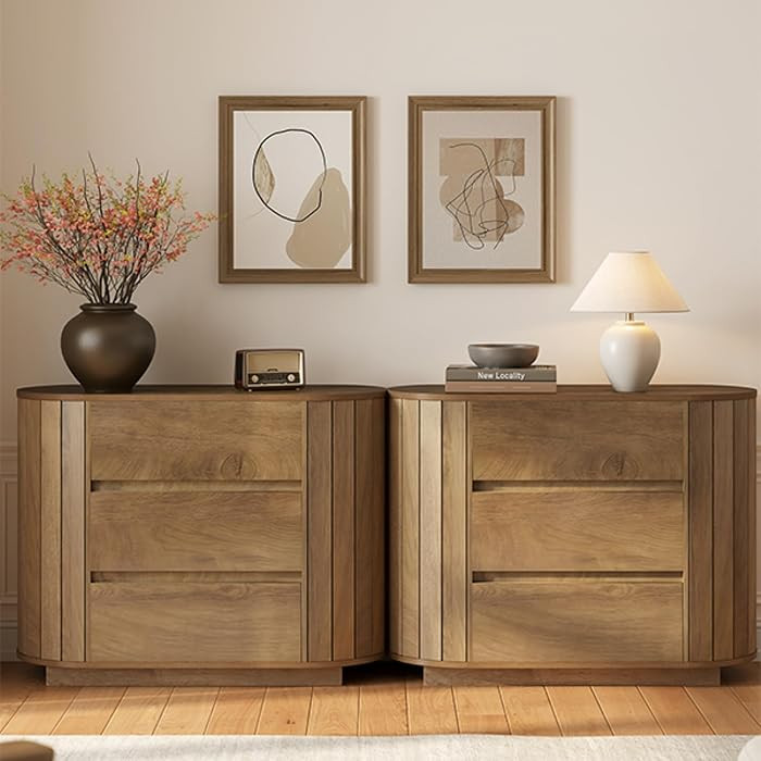 LITTLE TREE Large Nightstand, Oversized Night Stand Set 2, Slatted Side Design Wood Nightstand, M... | Amazon (US)