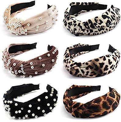 Jaciya 6 Pieces Leopard Headbands for Women - Pearl Headband Cheetah Headbands Leopard Knotted He... | Amazon (US)