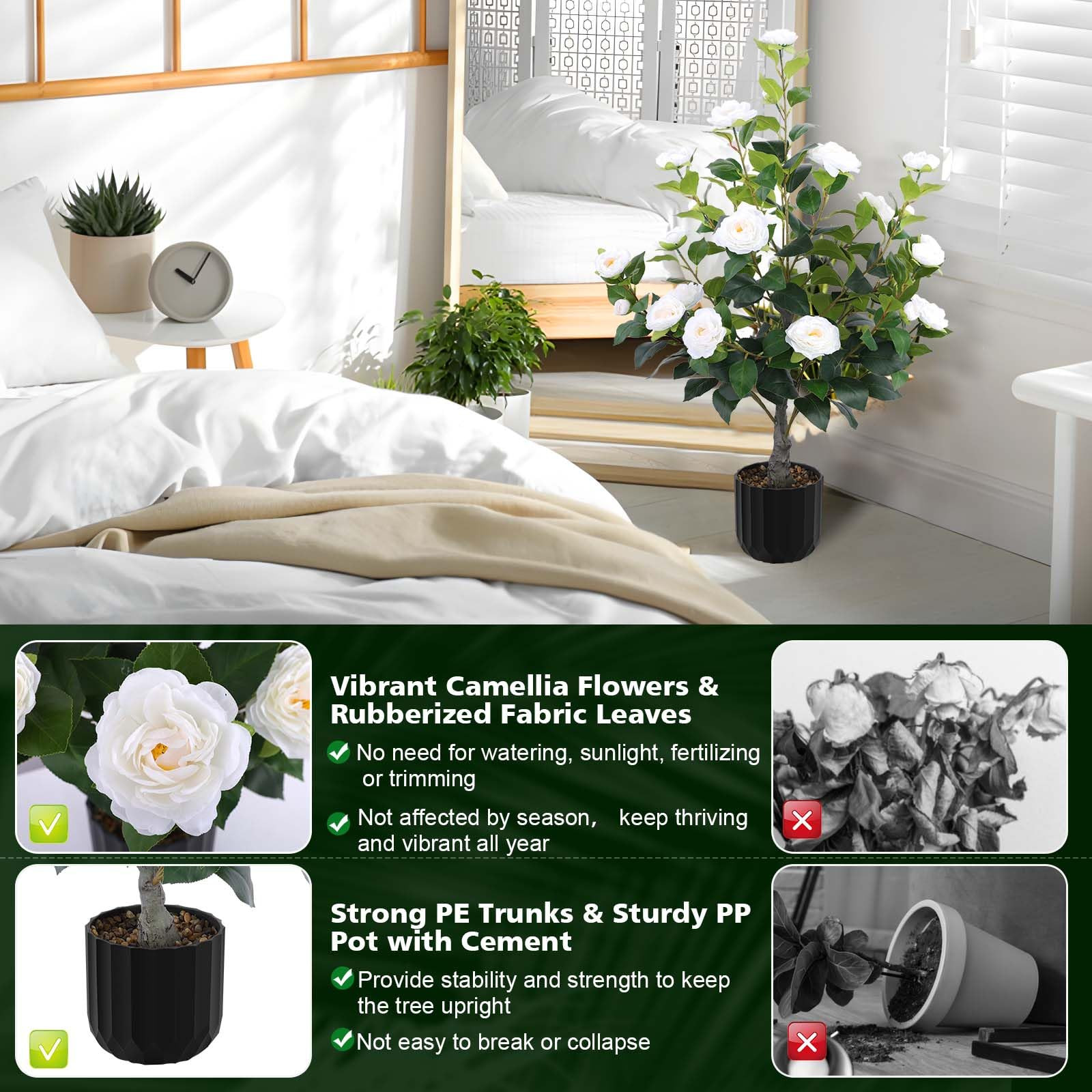 Hananona 2 Pcs Artificial Camellia Trees Faux Camellia Plant in Pot with Flowers Indoor Plants fo... | Amazon (US)