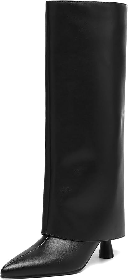 Womens Knee High Boots Fold over Shark Boots Slouchy Pointed Toe, Tall Boots Faux Leather Dress B... | Amazon (US)