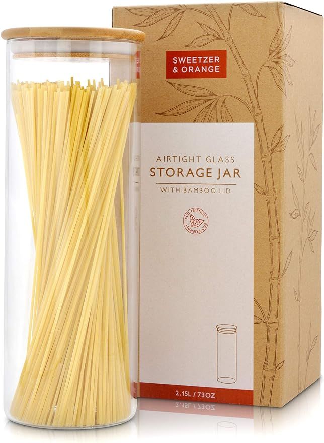 Sweetzer & Orange Glass Container with Lid, Bamboo Top (2.2 L) - Dry Food Storage Pasta Container... | Amazon (US)
