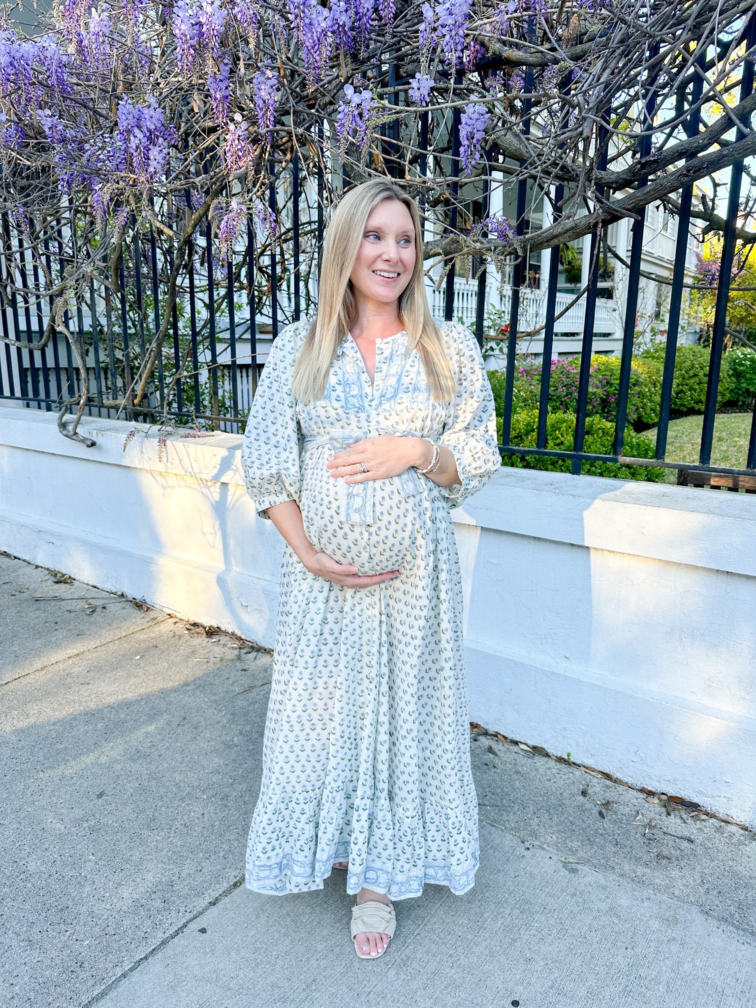 The prettiest blue and green block print maxi for spring date nights - perfect with or without a baby bump! 

#LTKFindsUnder100 #LTKStyleTip #LTKBump