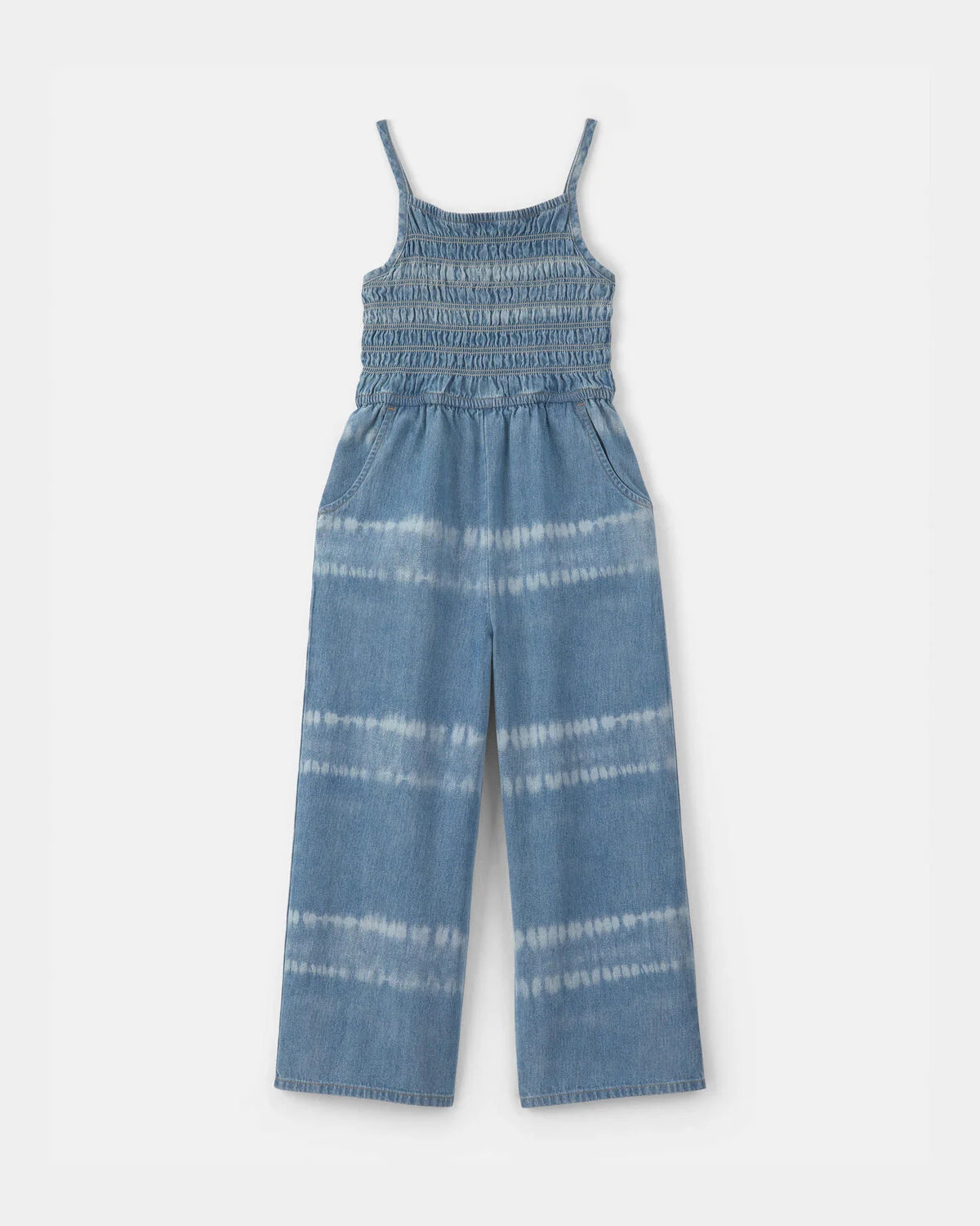 Girls Tie-Dye Smocked Denim Wide-Leg Jumpsuit - Medium Wash - OshKosh B'gosh | Carter's | Carter's Inc