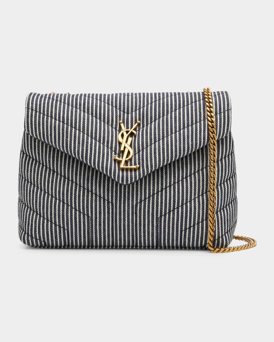 Saint Laurent Loulou Small YSL Shoulder Bag in Quilted Stripped Denim | Neiman Marcus