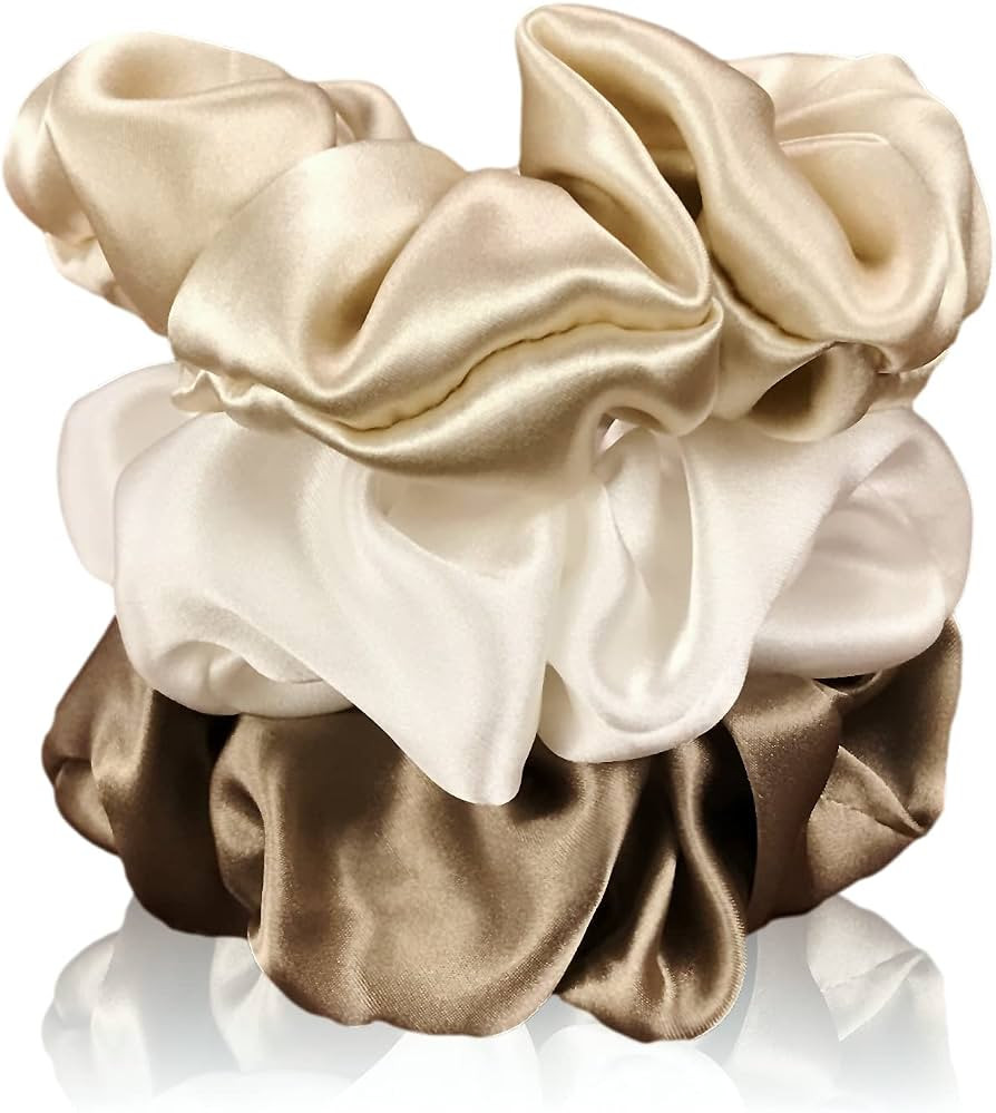 Celestial Silk Mulberry Silk Scrunchies for Hair (Taupe, Dark Taupe, Ivory) | Amazon (US)
