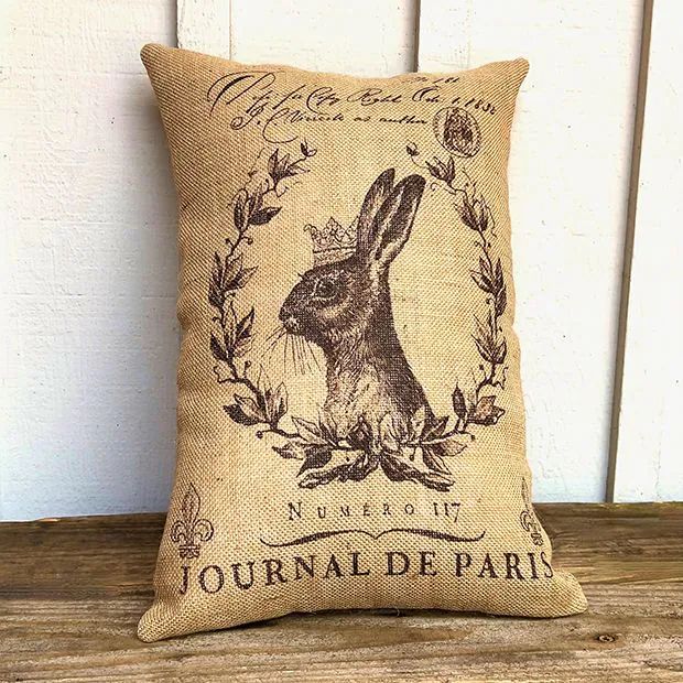 French Country Burlap Rabbit Pillow | Antique Farm House