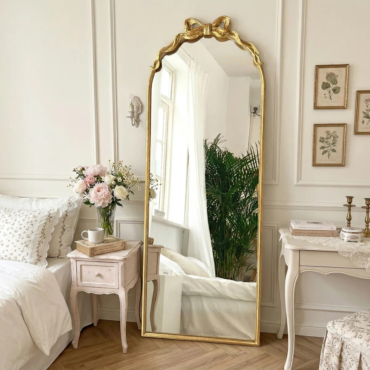 Antique Gold Baroque Arched Floor Mirror With Bow Accent (55" X 21") | Wayfair North America