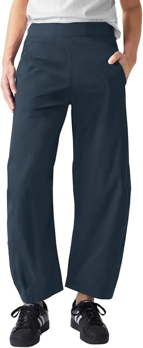 Womens Elastic Waist Ankle Pants Baggy Tapered Barrel Travel Pants Trousers | Amazon (US)
