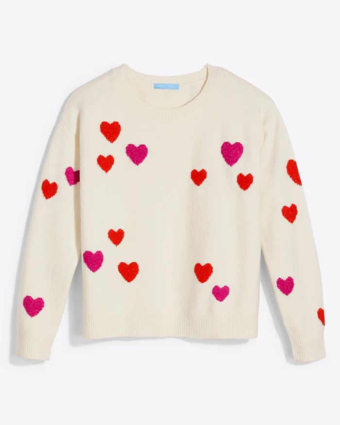 Crewneck Sweater in White Multi Heart | Draper James (US)