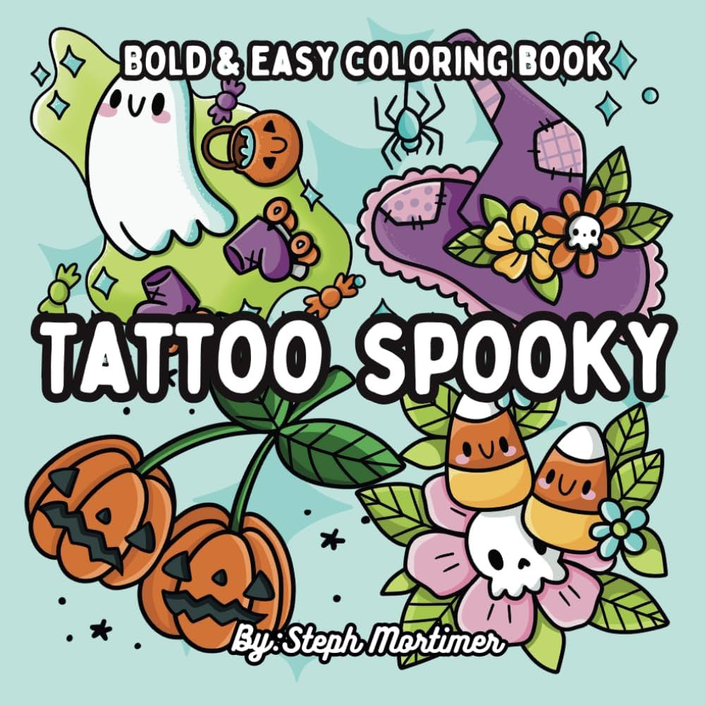 Tattoo Spooky Bold and Easy Coloring Book: Spooky Cute Tattoo Designs for Stress Relief for Adult... | Amazon (US)