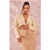 Plus Sand Linen Look Crop Blazer | PrettyLittleThing CAN