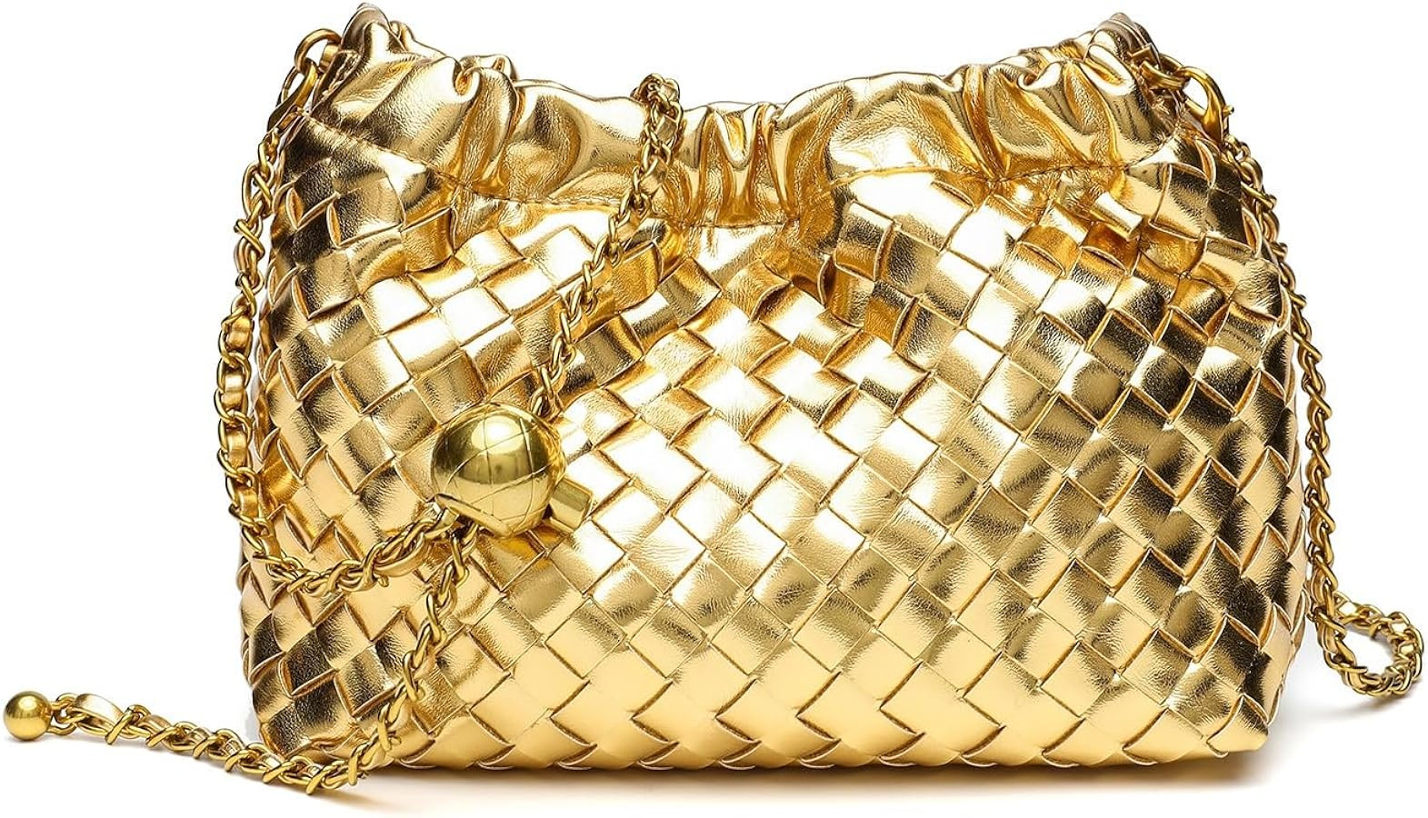 Stylish hand-woven small gold ball pleated cloud bag shoulder messenger chain bag | Amazon (US)