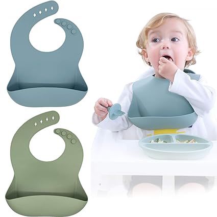 Silicone Baby Bibs Set Of 2, BPA Free Waterproof Soft Durable Adjustable Silicone Bibs for Babies... | Amazon (US)
