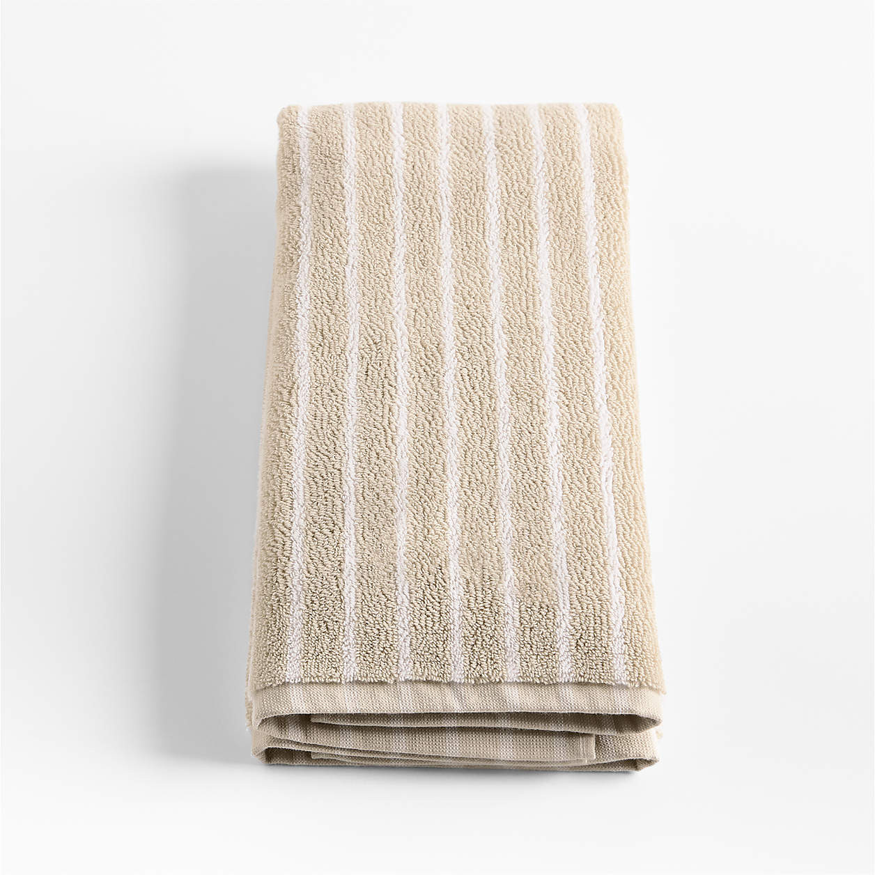 Organic Turkish Cotton Sand Beige and Crisp White Stripe Hand Towel + Reviews | Crate & Barrel | Crate & Barrel