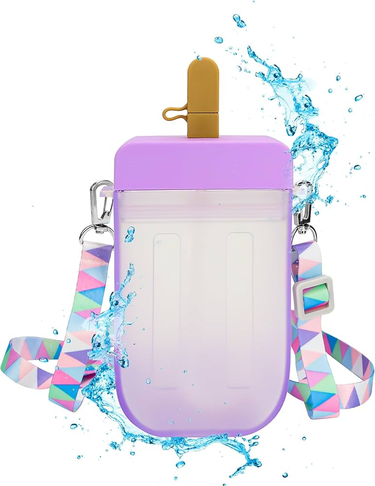 300ML Cute Water Bottle with Straw - Kawaii Creative Ice Cream Popsicle Cups Adjustable Shoulder ... | Amazon (US)