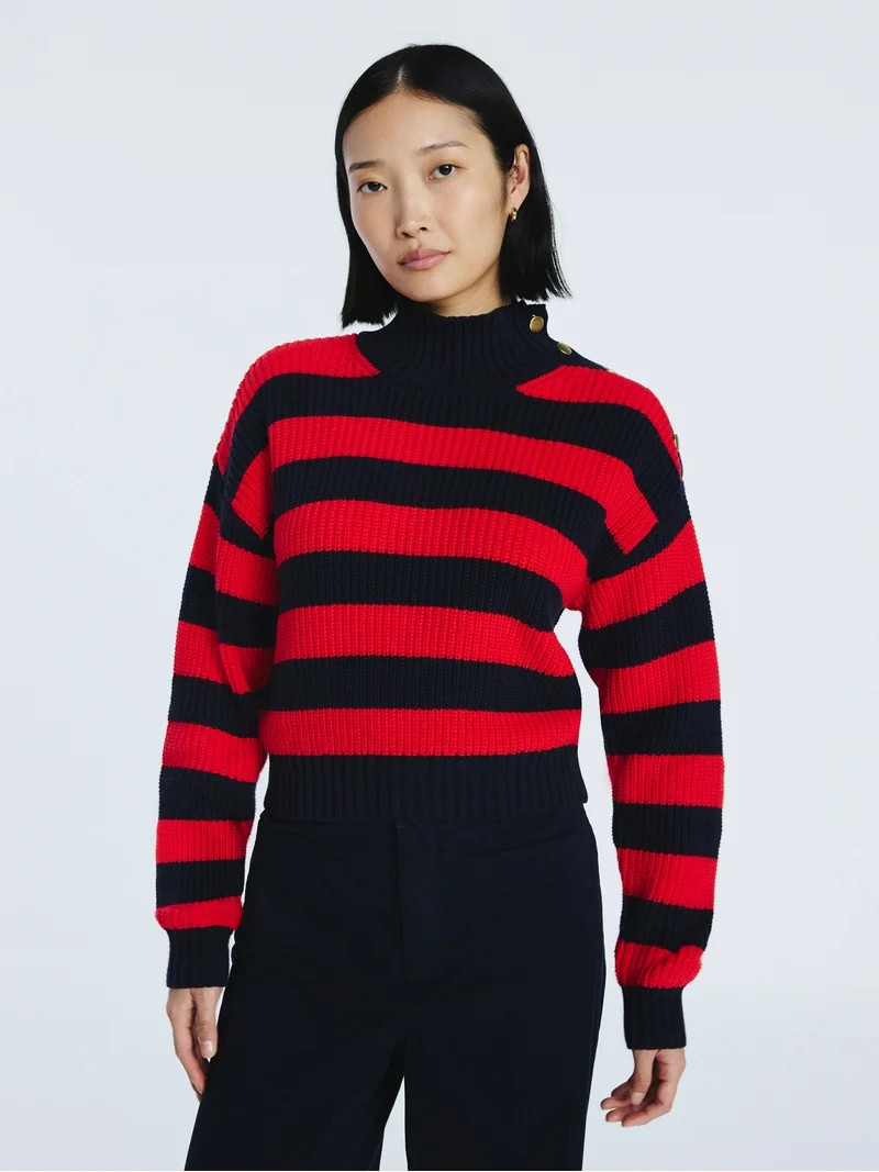 Free Assembly Women's Mock Neck Button Sweater with Long Sleeves, Midweight, Sizes XS-XXL | Walmart (US)