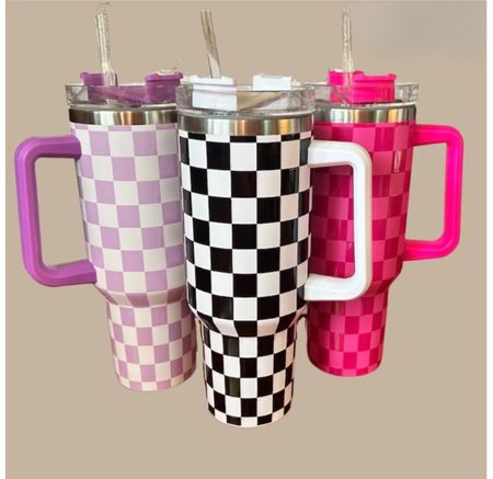 stanley tumbler cups in cute checkered prints! great for staying hydrated and running errands 

#LTKsalealert #LTKtravel #LTKunder100