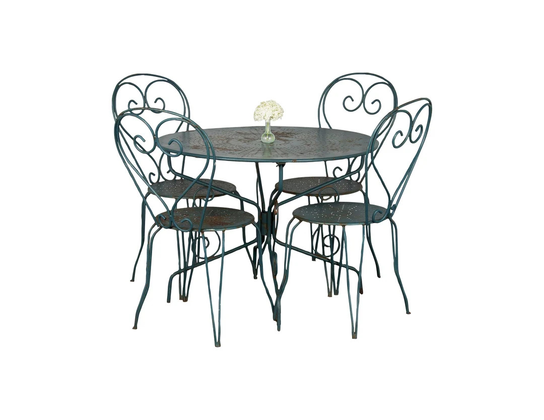 French Provincial Painted Dark Green Wrought Iron Outdoor Garden Patio Set | Etsy (US)