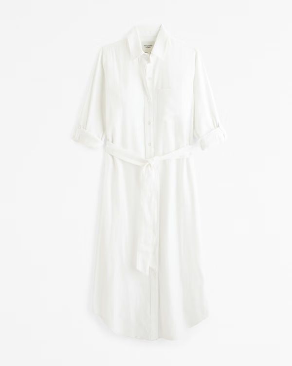 Women's Linen-Blend Midi Shirt Dress | Women's New Arrivals | Abercrombie.com | Abercrombie & Fitch (US)