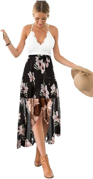 Blooming Jelly Women's Deep V Neck Sleeveless Summer Asymmetrical Floral Maxi Dress | Amazon (CA)