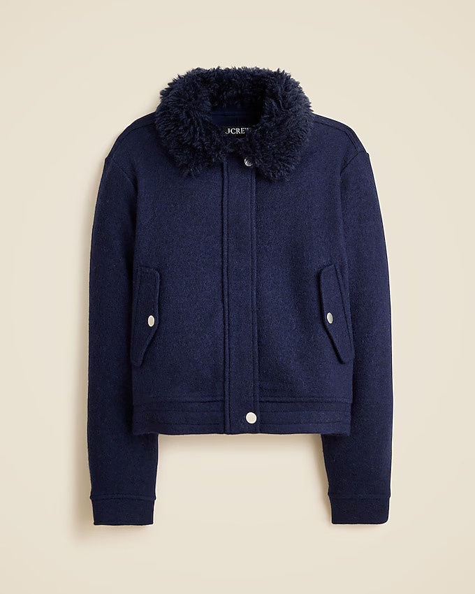 Wool-blend flight jacket with faux-fur collar | J. Crew US