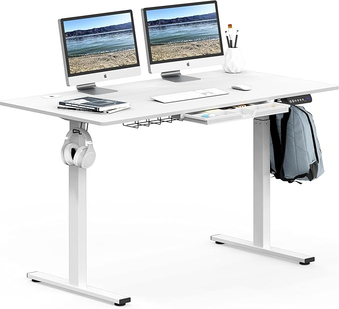 SHW Electric Height Adjustable Standing Desk with Hanging Hooks and Cable Management, 55 x 28 Inc... | Amazon (US)