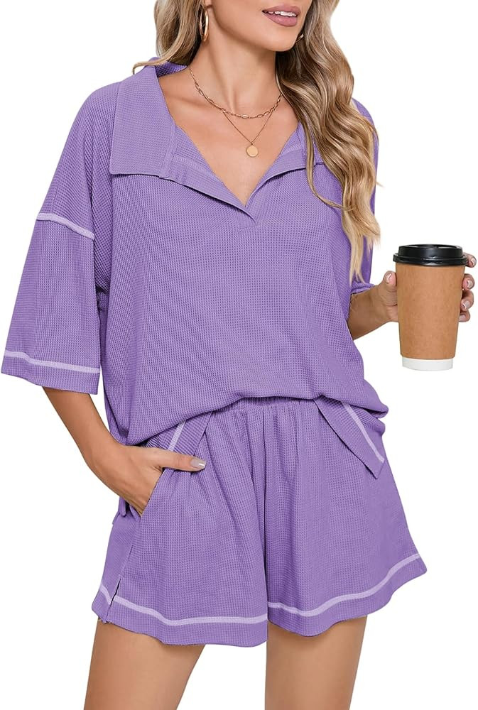 Pink Queen Womens 2 Piece Pajama Sets Short Sleeve Tops Lounge Sets Casual 2 Piece Outfits Summer... | Amazon (US)