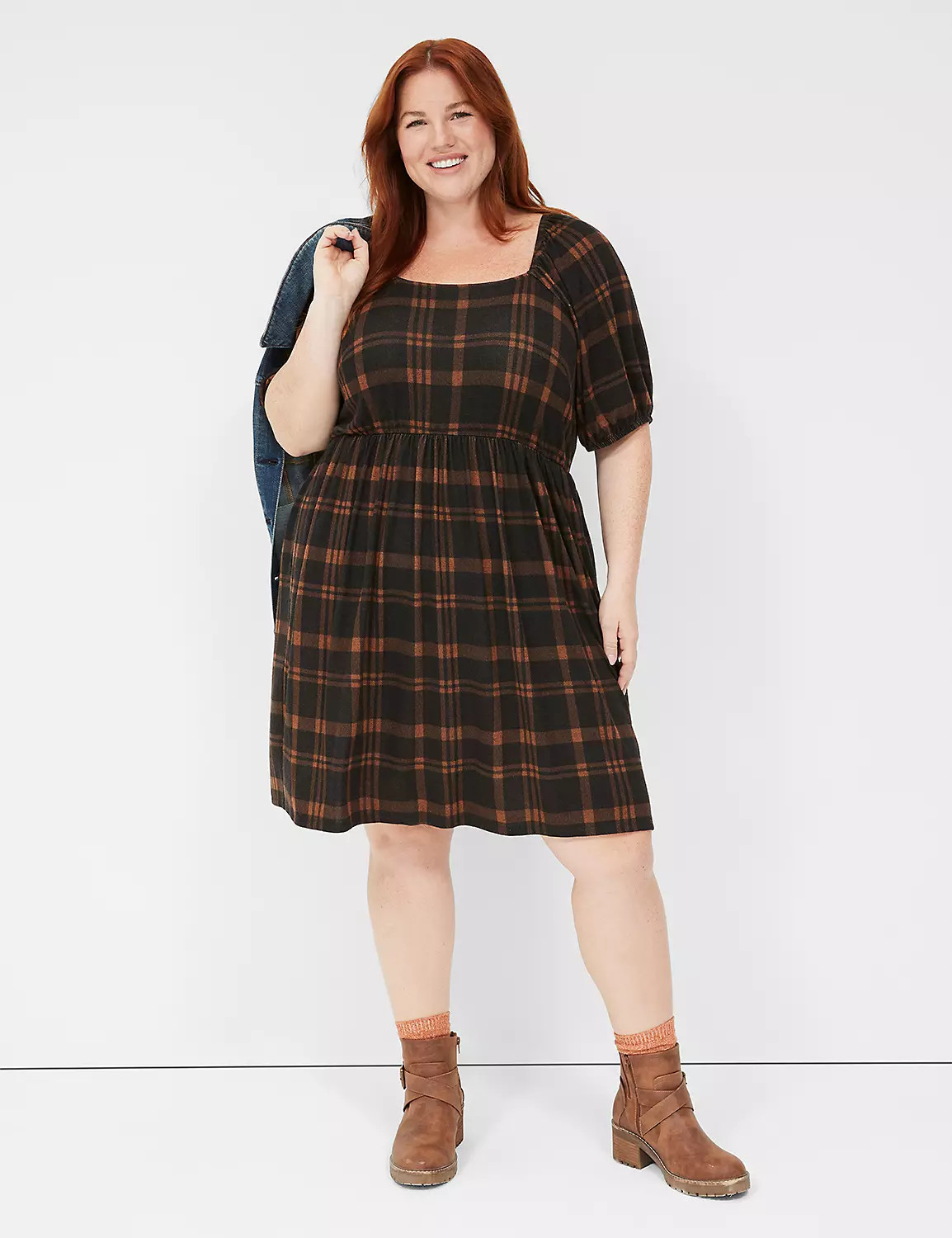 Square-Neck Knit Plaid Fit & Flare Dress | LaneBryant | Lane Bryant (US)