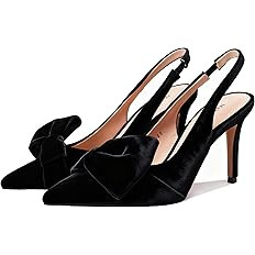 Women's Slingback Heels with Bow Pointed Toe Pumps with Elasticated Strap 3.3" High Heels for Eve... | Amazon (US)