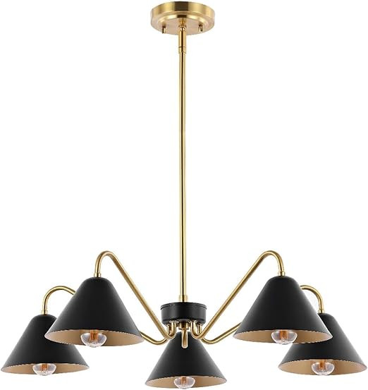 SAFAVIEH Lighting Collection Meissa Mid-Century Modern Black/Brass 5-Light Chandelier | Amazon (US)