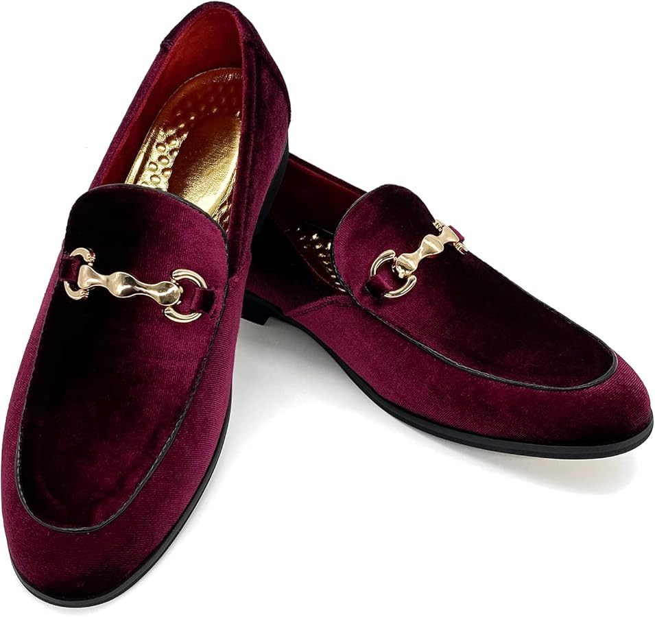 MHB Men's Luxury Velvet Loafer Metallic Suede Dress Shoes Fashionabe Smoking Slipper Burgundy Siz... | Amazon (CA)