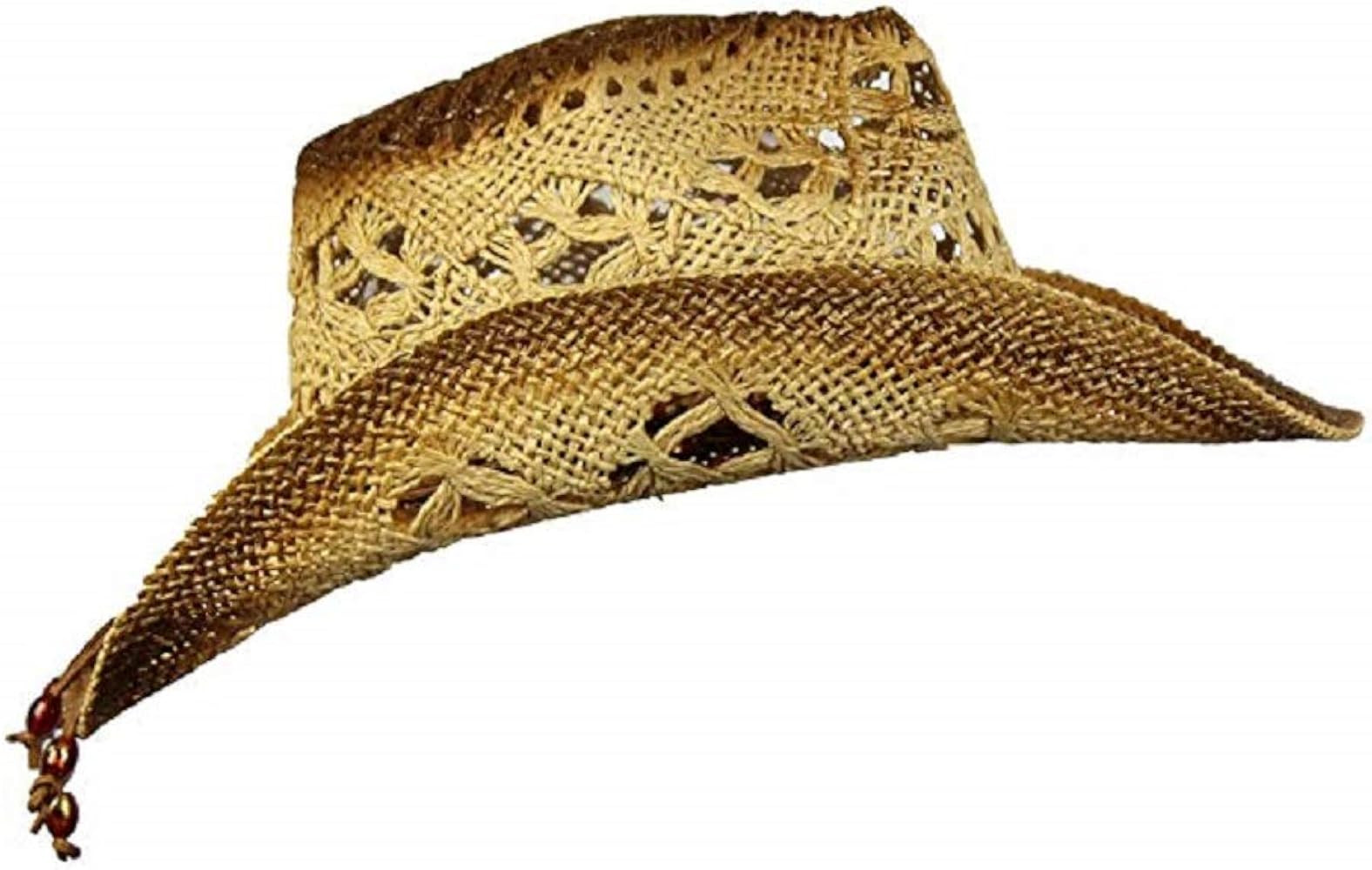 Men's & Women's Western Style Cowboy/Cowgirl Toyo Straw Hat (Tea Stain-Brown/Beads) | Amazon (US)